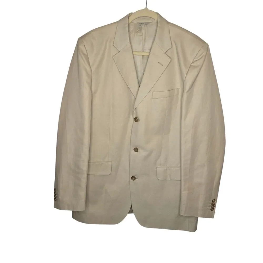 Banana Republic Mens Cotton Linen 3-Button Suit Jacket Blazer Beige Tan 42L